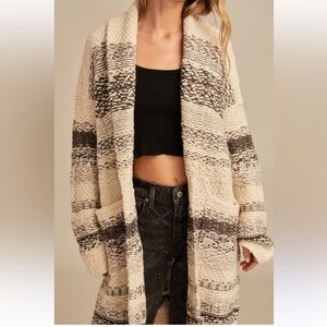 Lucky Brand Cream and Gray Striped Cardigan